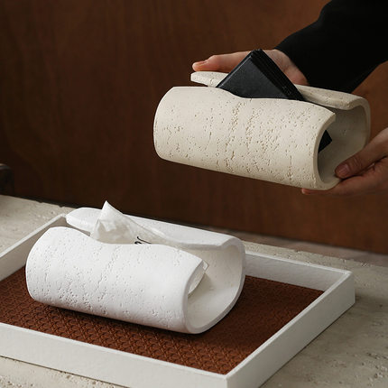 侘寂风砂岩洞石纸巾盒餐厅 高颜值餐巾纸收纳盒卫生间擦手抽纸盒