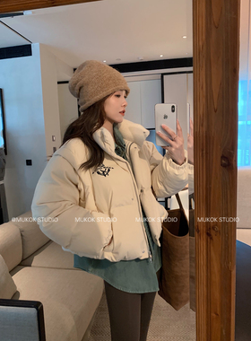 巨好看的厚外套过冬设计感灯芯绒白鸭绒羽绒服袖子可拆卸马甲外套