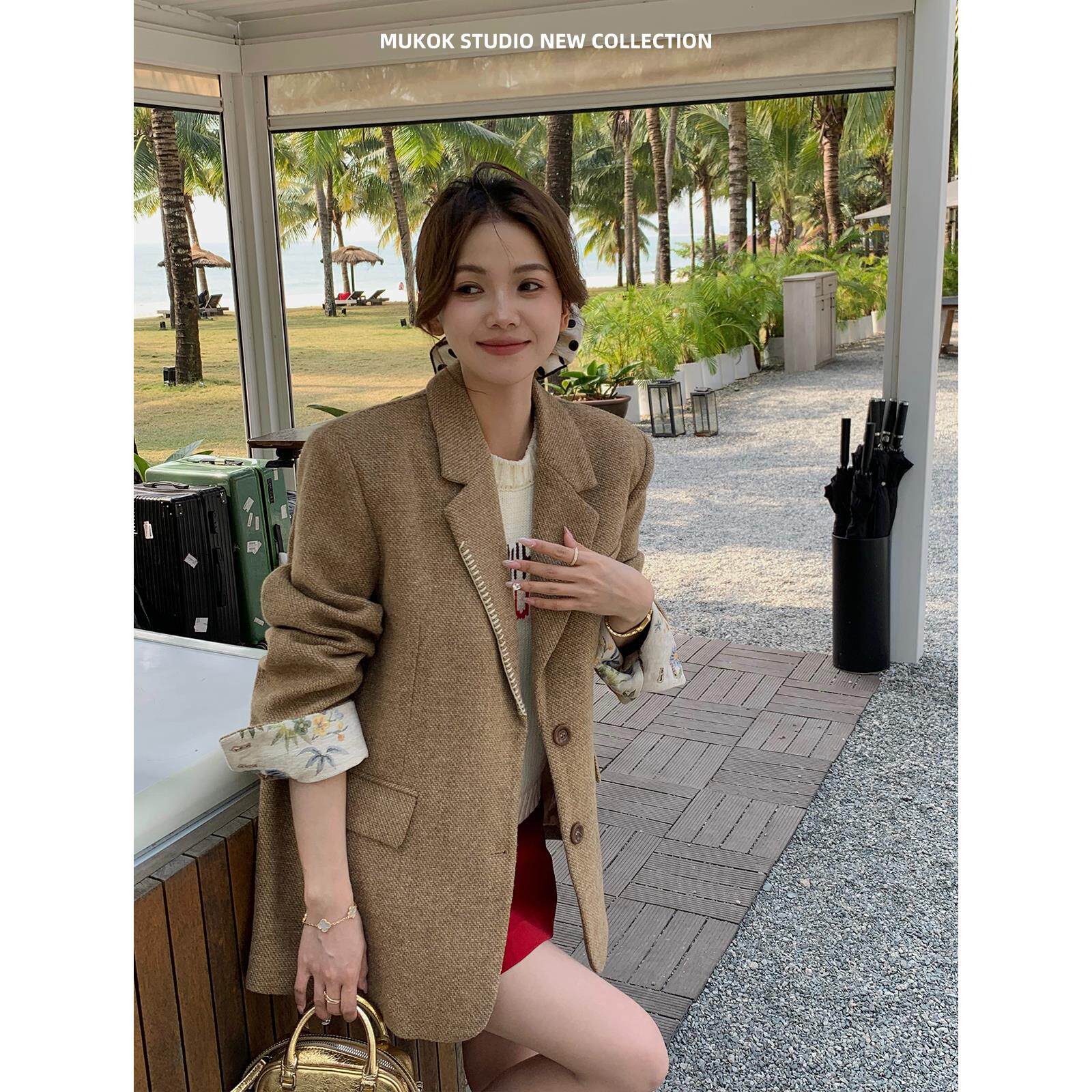 YSLS落日沙丘~ 经典小个子廓形羊毛粗花呢西装外套女秋装