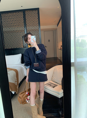 静谧烟雨~运动休闲卫衣套装女棉感慵懒减龄半身短裙2026新款