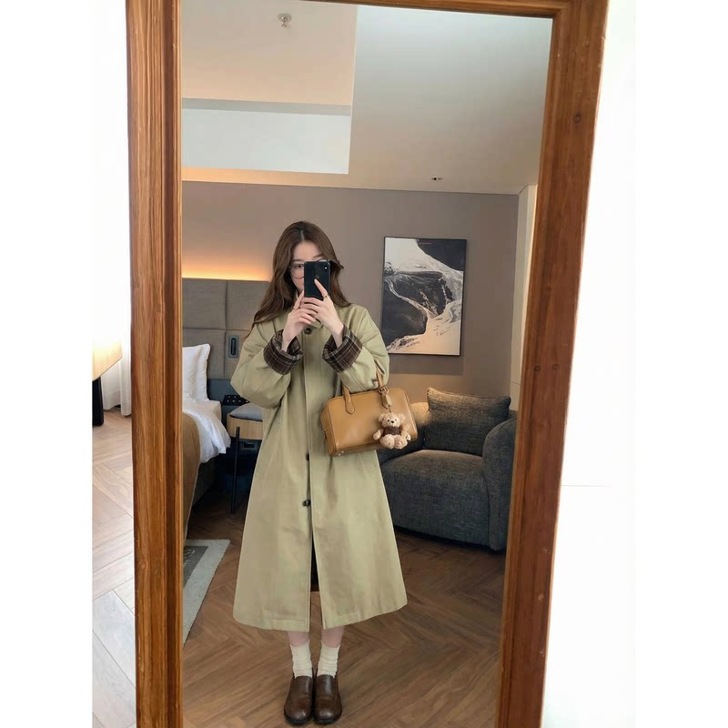 诺丁山下~高级经典撞色风衣外套廓形显瘦宽松英伦风加厚大衣