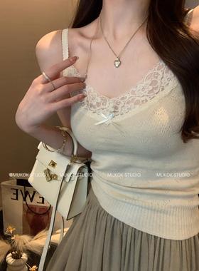 私服内搭~洋气蕾丝拼接吊带针织上衣女小背心甜美无袖内搭
