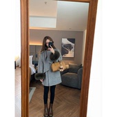 全羊毛双面呢领口系带大衣可拆卸狐狸毛袖 撞色宽松秋冬外套