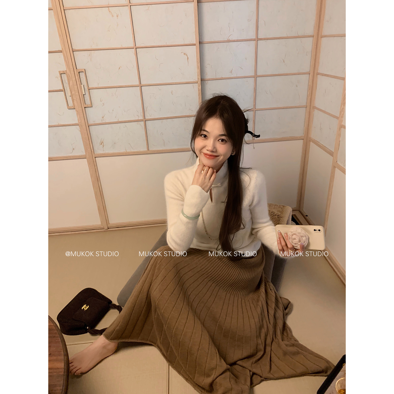 2026绵羊毛针织半身裙女秋冬小个子白色a字显瘦大摆中长裙