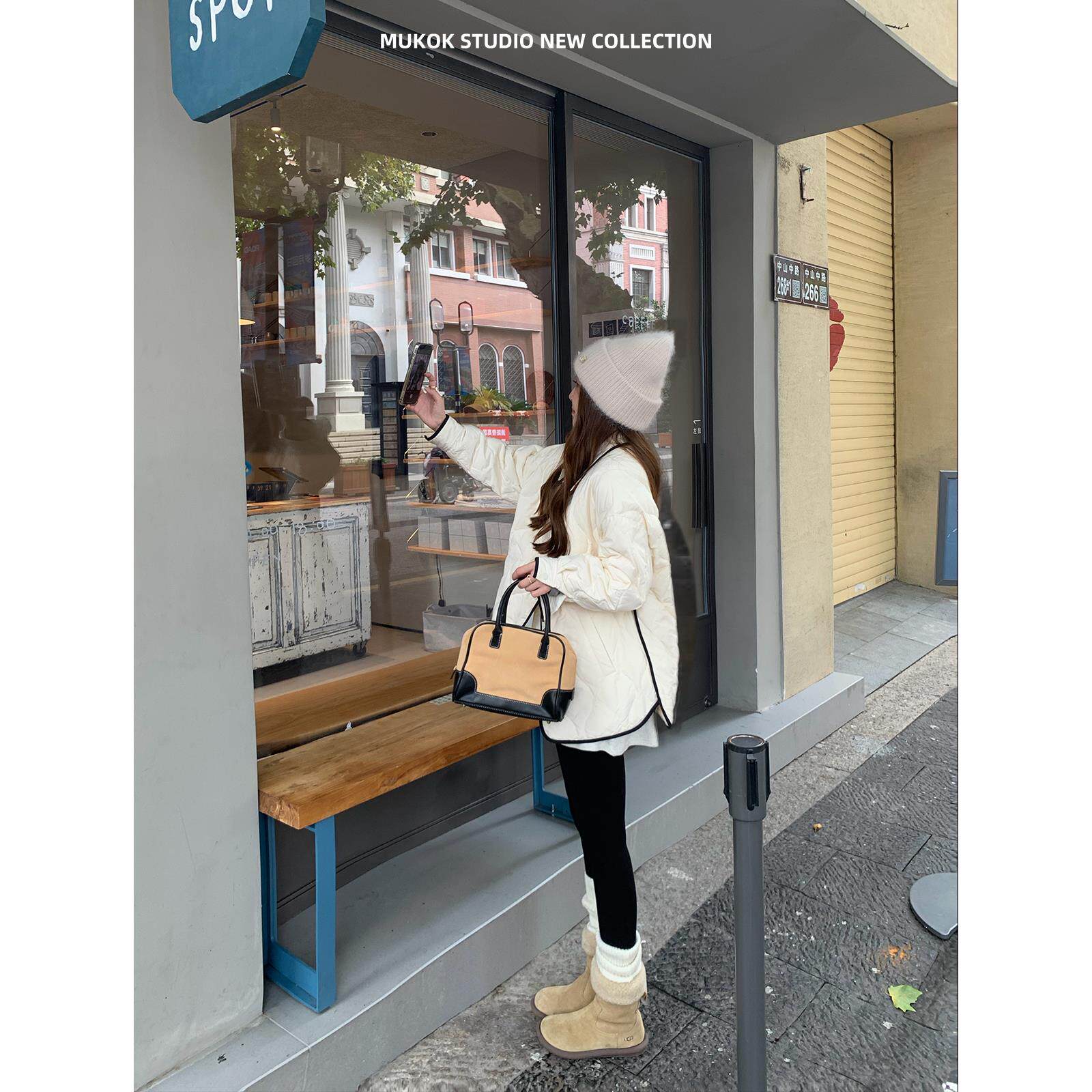 线条画笔~ 菱格轻薄羽绒服女短款2026冬小个子90白鸭绒外套