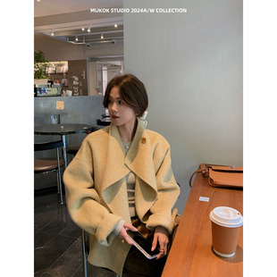 美学布鲁林顿 澳毛毛呢大衣女小个子桑蚕丝羊绒双面呢短外套