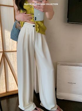 裤王又来了~ 高腰直筒显瘦垂感拖地白色阔腿长裤休闲裤女春
