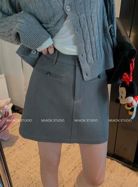 2025春季新款灰色a字半身裙女小个子高腰显瘦百搭西装包臀裙