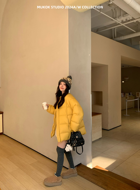 独特绝美厚外套过冬90白鸭绒鹅黄色加厚羽绒服2025新款女面包服