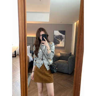 毛绒小狗马海毛+绵羊毛灰色针织开衫女短款毛衣2026春季新款