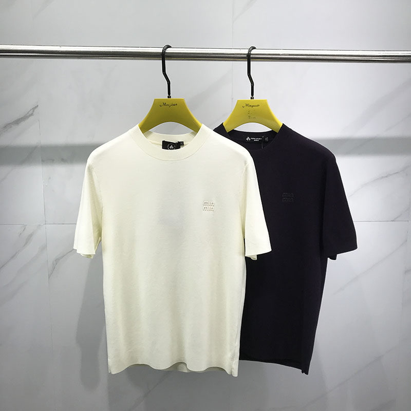 2025秋季新款字母印花圆领短袖针织衫男士青年韩版修身弹力半袖t