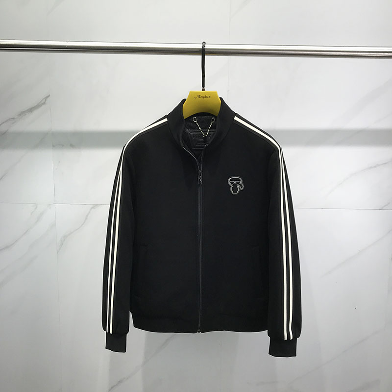 立领冬季休闲条纹拼接夹克外套