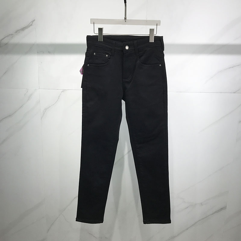 冬季新款时尚潮牌简约黑色水洗加绒牛仔裤男士青年韩版修身小脚裤