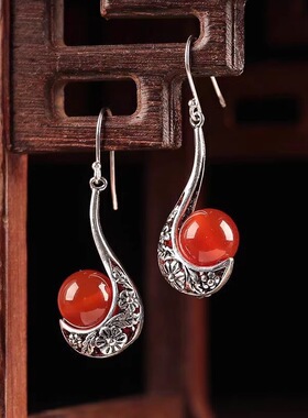 红色过节气质个性百搭耳钩简约大方耳坠民族风高档耳环女少数民族