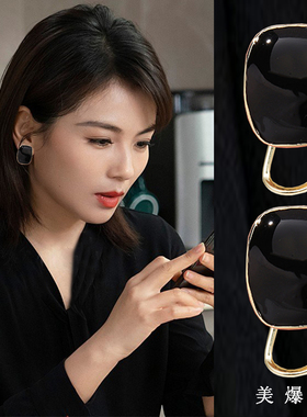 黑色耳钉2023年新款潮小众耳环女秋冬 高级感气质网红925纯银耳饰