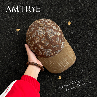 美式复古印花宽檐显脸小鸭舌帽潮