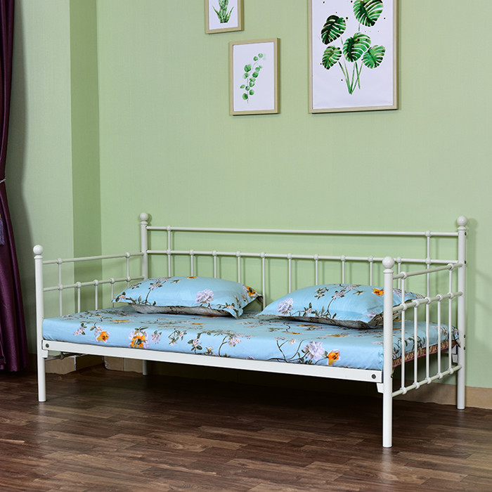 欧式风坐卧两用白色单人铁架床