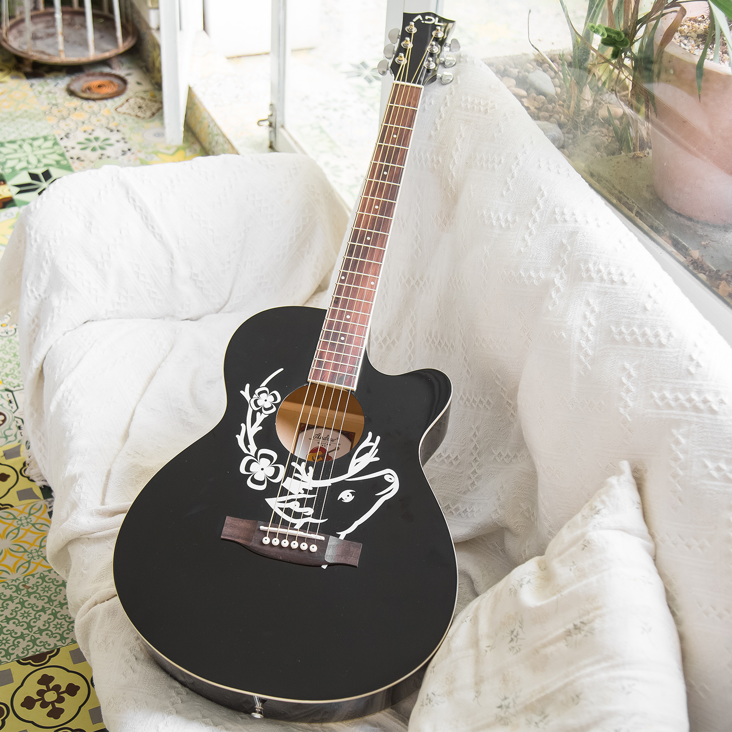 andrew安德鲁民谣吉他男女生初学者入门40寸黑色梅花鹿吉他乐器