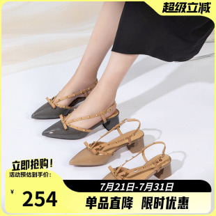 洋气女鞋 2025春季 新款 时尚 康奈女鞋 时装 女法式 铆钉包头后空凉鞋 鞋