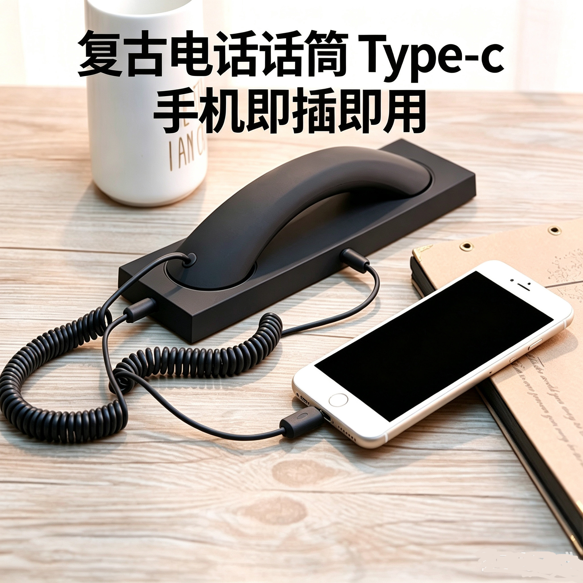通用型Type-c直插手机听筒话筒座机 C口复古手机听筒耳机带底座