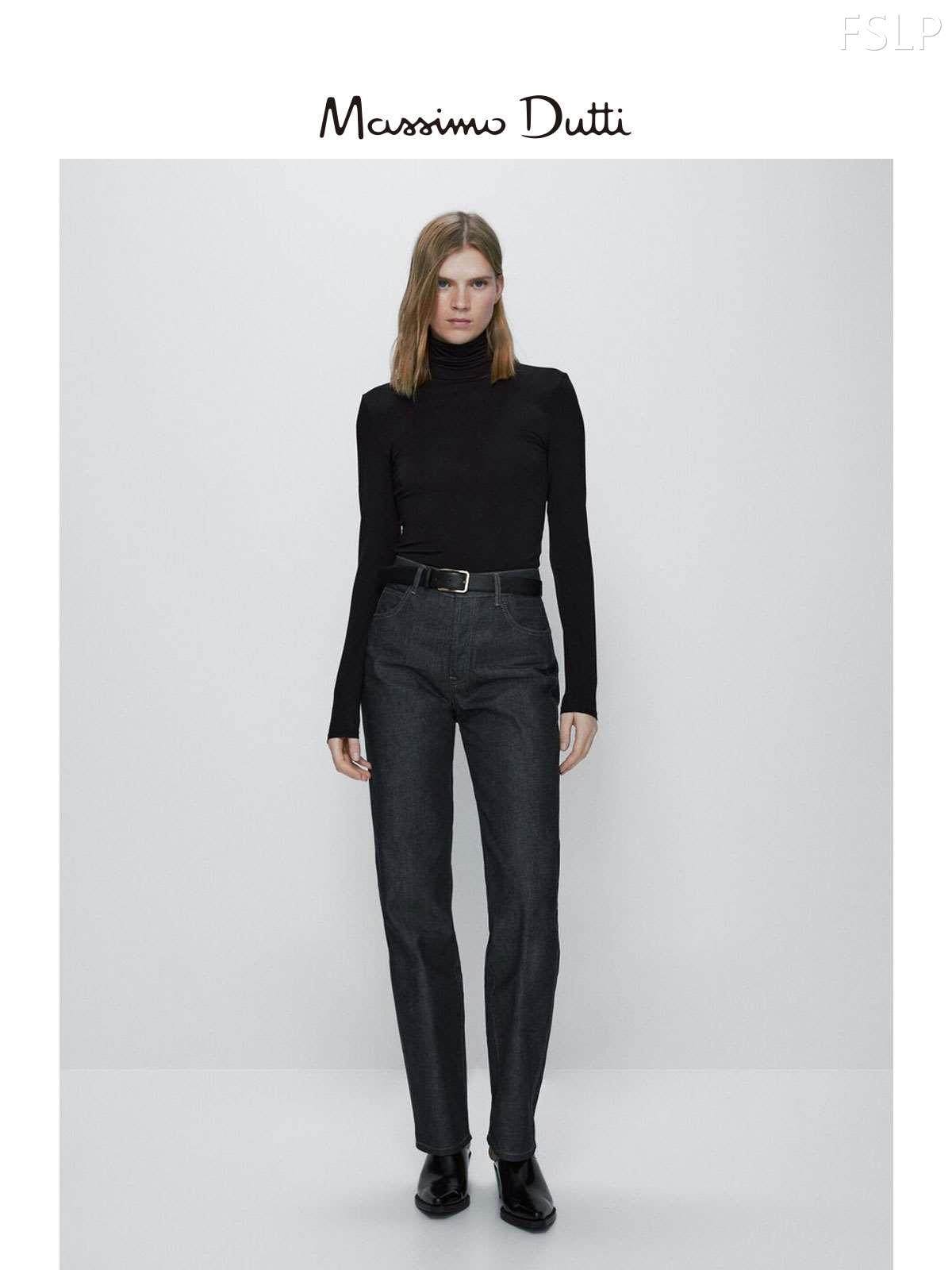 massimo dutti女装 2022秋冬新品黑色休闲版型高领长袖针织衫 068