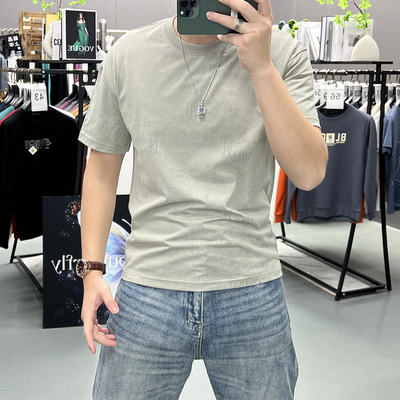 夏季薄款提花圆领短袖T恤男潮流t