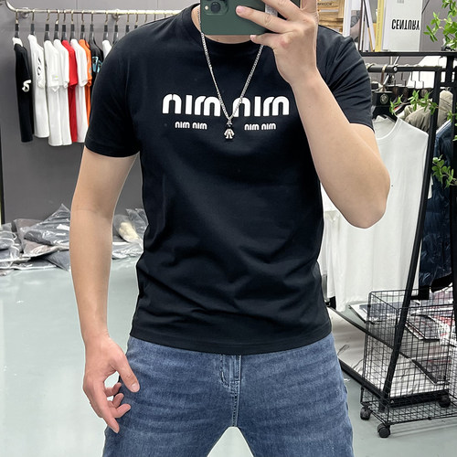 短袖T恤男打底衫立体字母时尚潮i