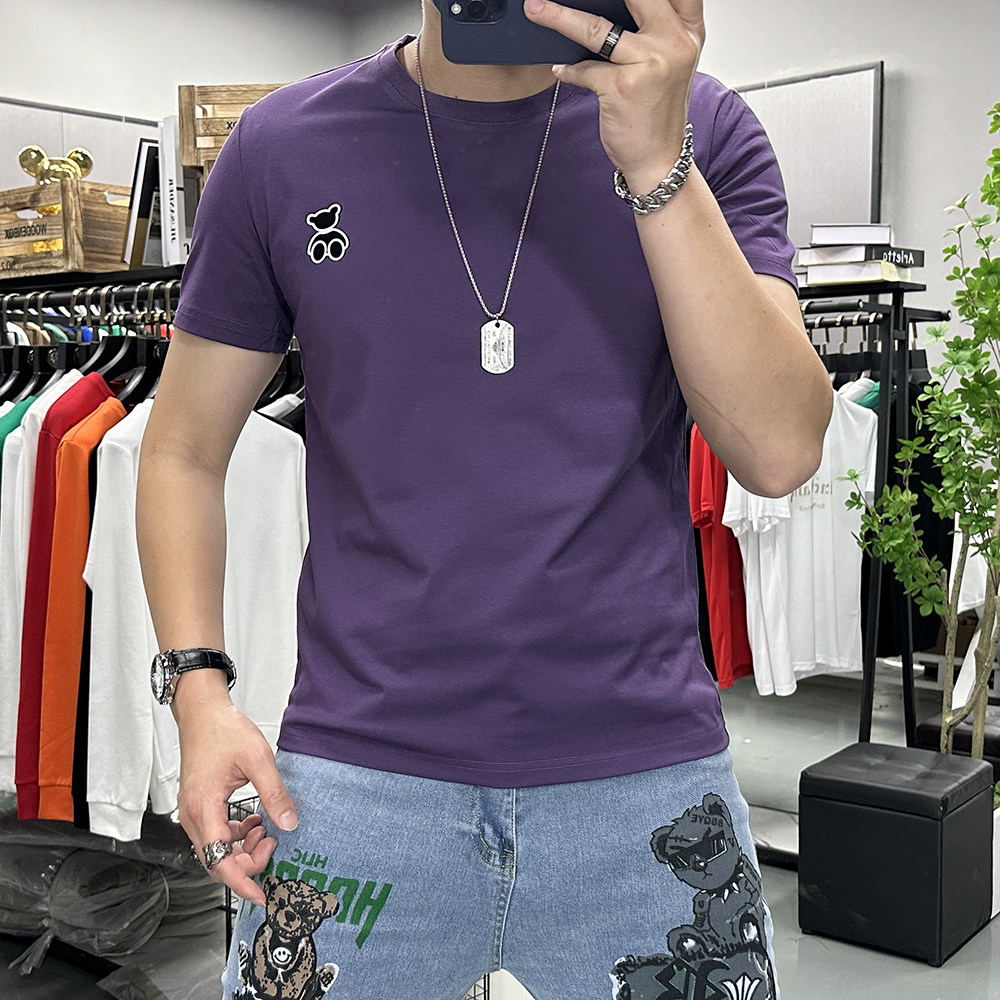 新款短袖T恤男士简约小熊百搭圆领丝光棉半袖打底衫上衣s时尚潮in,男装,T恤,淘宝优惠券,粉丝福利购,淘宝优惠卷