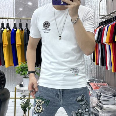 修身刺绣短袖T恤男士丝光棉潮ins