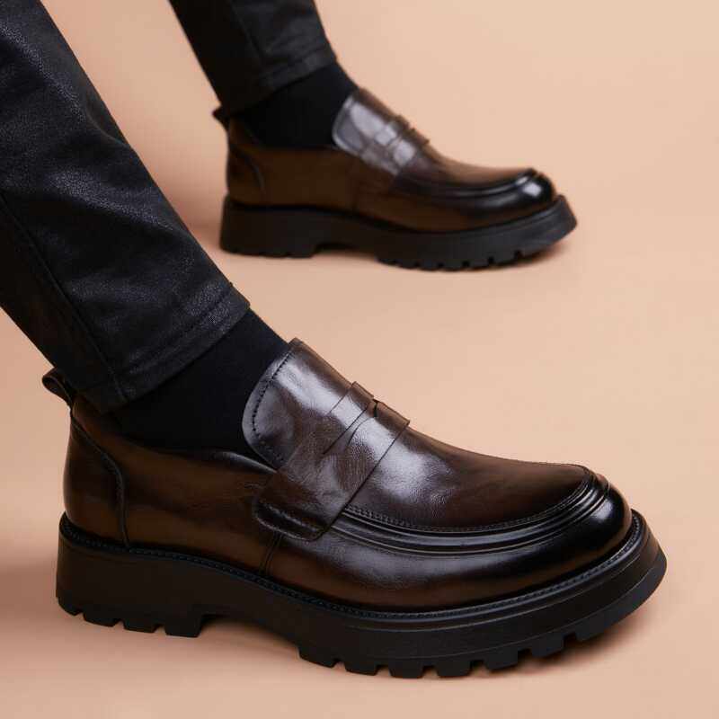 冬季加绒头层牛皮男士商务休闲皮鞋高端真皮正装英伦一脚蹬豆豆鞋,流行男鞋,正装皮鞋,淘宝优惠券,粉丝福利购,淘宝优惠卷
