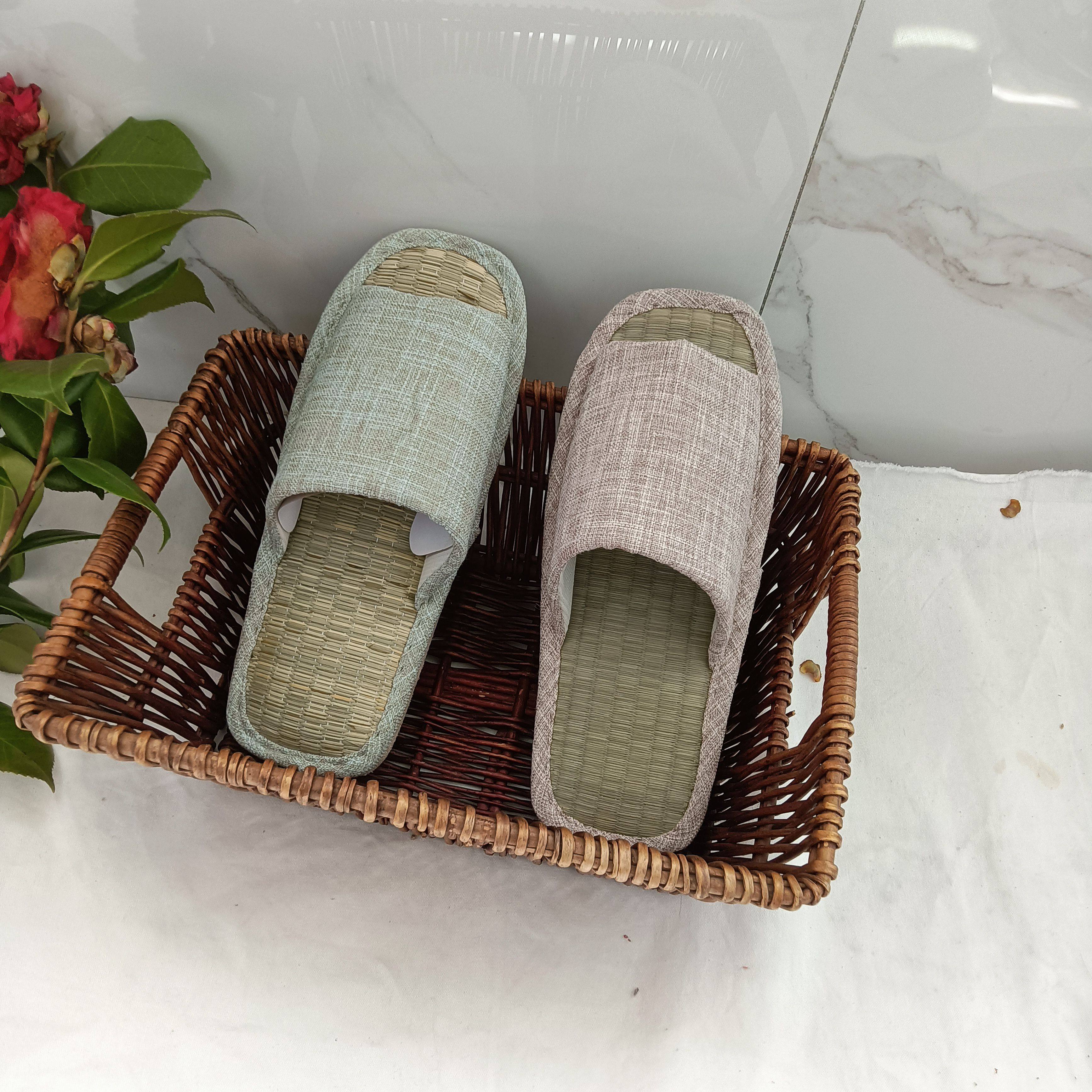 新品加厚外贸竹子草席特大码情侣布艺凉环保静音居家凉拖鞋