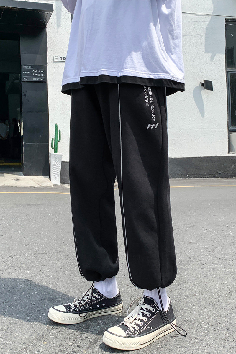 春季抽绳束脚裤男潮流休闲长裤港风潮牌宽松运动九分裤子w,男装休闲裤,电商C305A