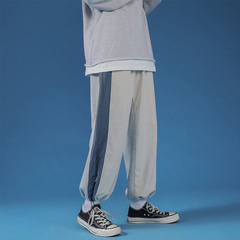 春季新款寬鬆束腳抽繩衛褲休閒直筒闊腿運動九分哈倫褲男