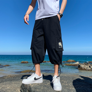 2021夏季新款潮流工装休闲中裤男韩版宽松潮牌八分裤男图片
