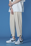 冰丝坠感大码宽松直筒阔腿休闲裤脚口抽绳八分中裤西裤男9832-P50，男装西裤，电商C305A