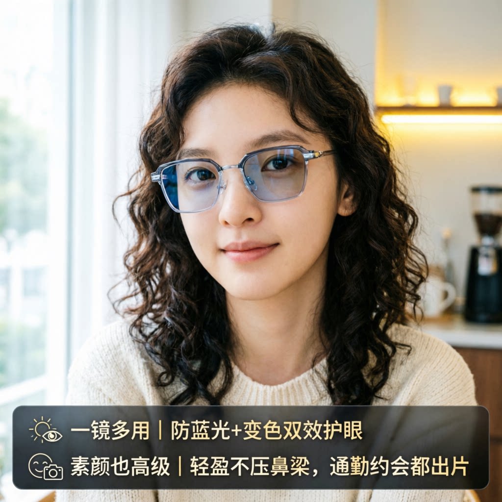 简约方形偏光太阳镜防蓝光防紫外线变色双效护眼小脸显瘦男女通用