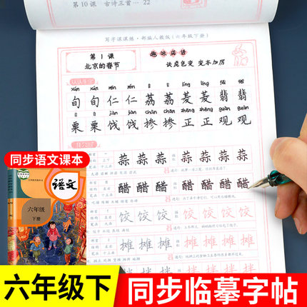 六年级下册练字帖每日一练人教版 小学生语文同步写字课课练控笔训练田英章硬笔楷书临摹生字帖小学6年级下学期习字帖一课一练配套
