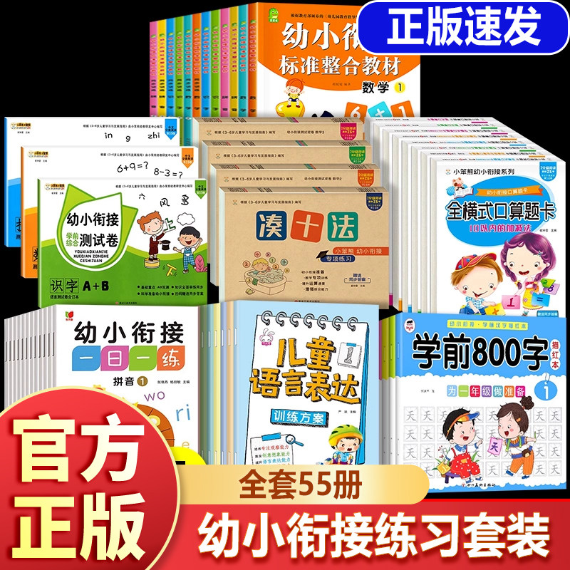 幼小衔接教材+学前800字全套 一日一练学前班数学加减法拼音训练入学准备幼升小练习册 大班升一年级衔接幼儿园试题启蒙人教版整合