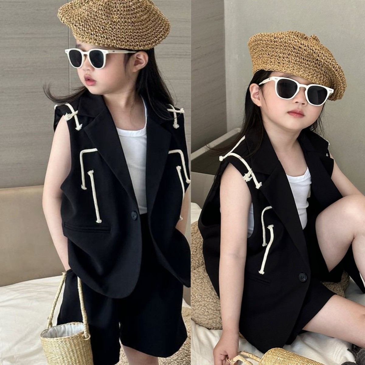 女童模特t台走秀潮服时尚个性多巴胺儿童女孩演出服写真拍照衣服