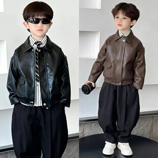 男童春秋男宝皮衣外套2026新款潮帅气时髦儿童棒球服春装男孩童装