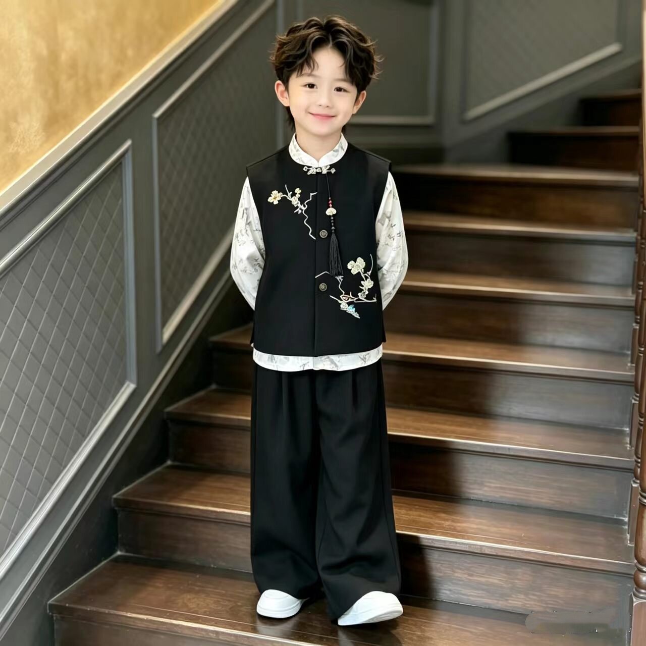 男宝宝新中式礼服儿童马甲唐装男童生日宴衣服男孩中国风汉服秋季
