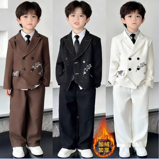 男童十岁生日衣服小西服男孩主持人西装套装儿童闪亮礼服冬季加厚