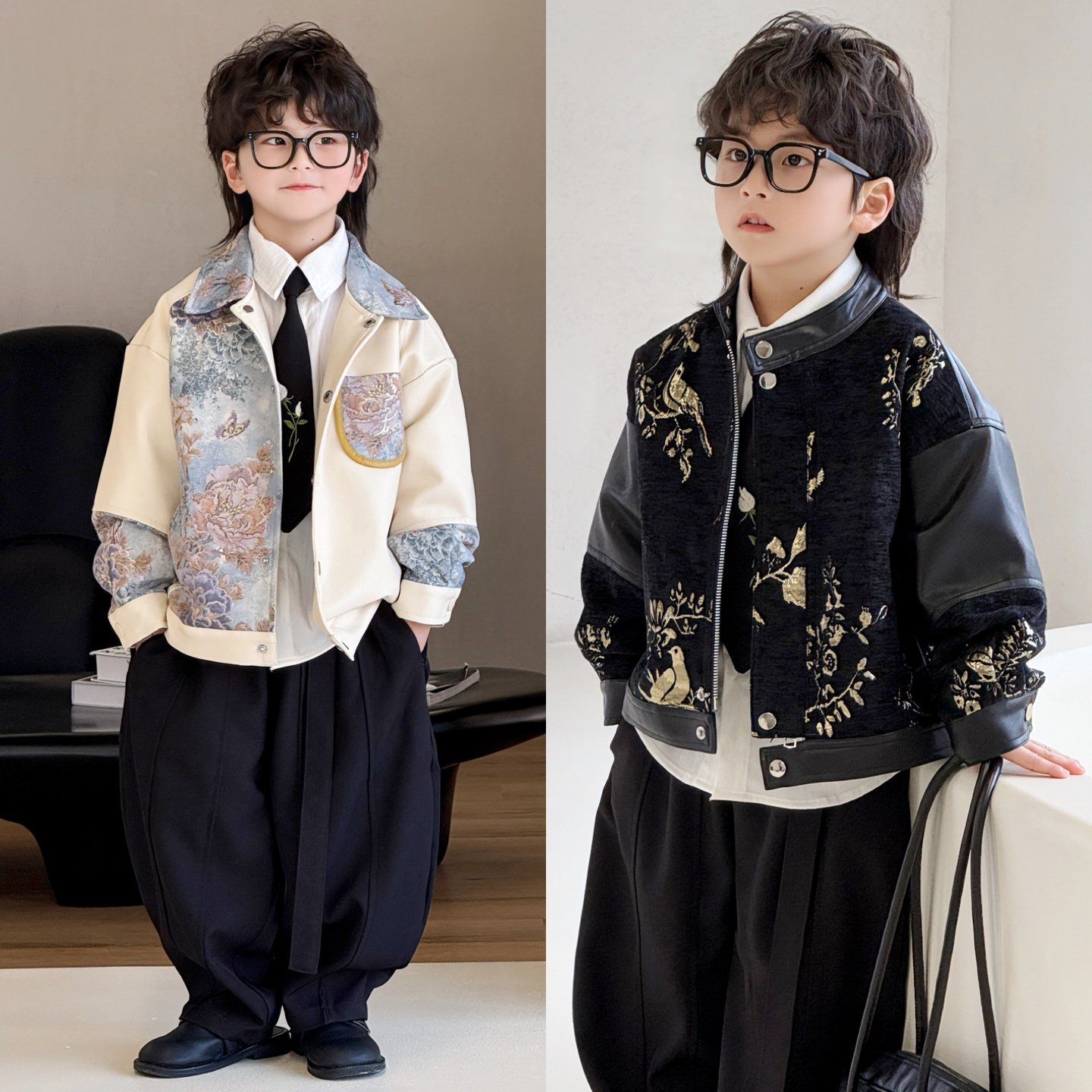 儿童皮衣外套帅气男孩皮夹克棒球服男童炸街痞帅小男童机车服男宝