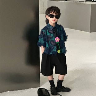 儿童模特走秀潮服男童90年代演出服复古港风穿搭服装演出表演男孩