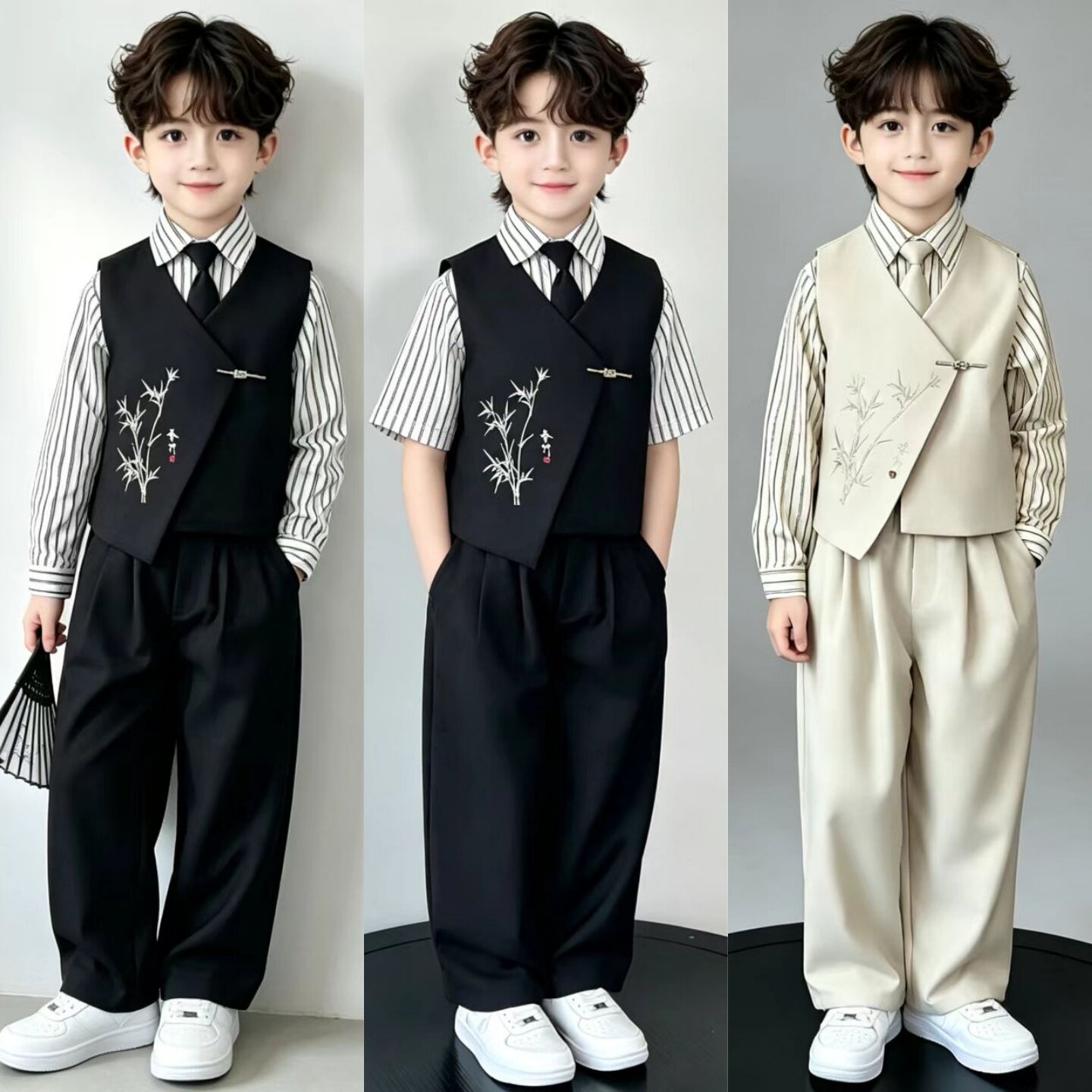 儿童新中式主持人小西装套装男孩十岁生日衣服花童婚礼服装中山装