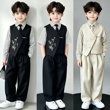 儿童新中式主持人服装小西装套装男孩十岁生日衣服升旗仪式中山装