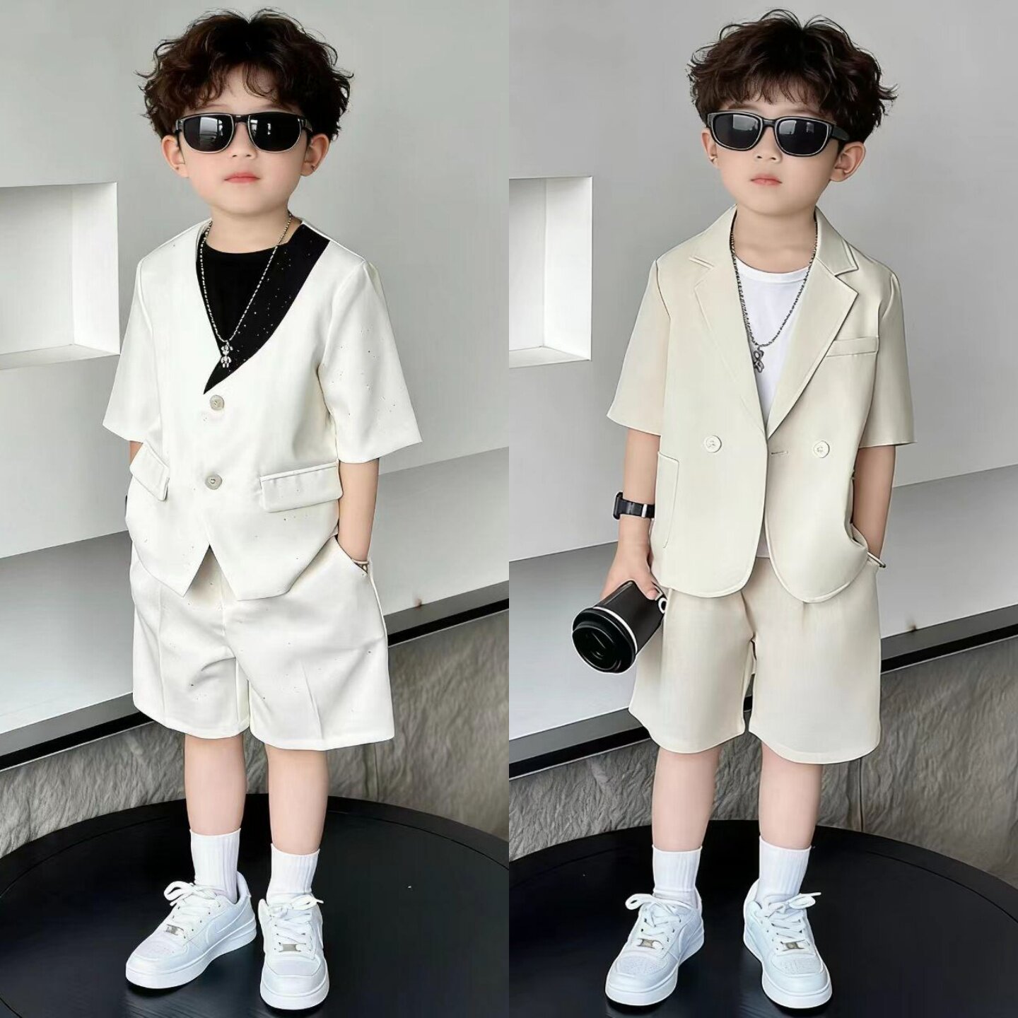 幼儿园毕业礼服儿童西装套装男孩小王子服装男童主持人短袖西服夏