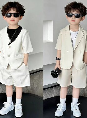 幼儿园毕业礼服儿童西装套装男孩小王子服装男童主持人短袖西服夏