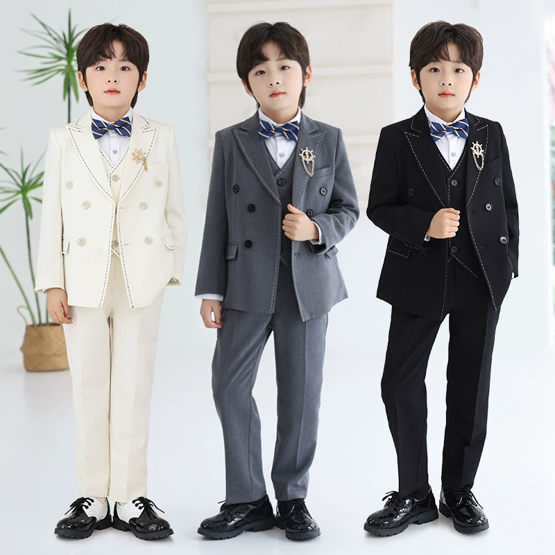 男童主持人礼服男孩西服儿童白色小王子服装西装套装演讲比赛服装