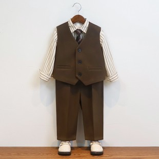 男宝西服套装小少爷男孩礼服周岁男童马甲生日西装儿童冬季加厚款